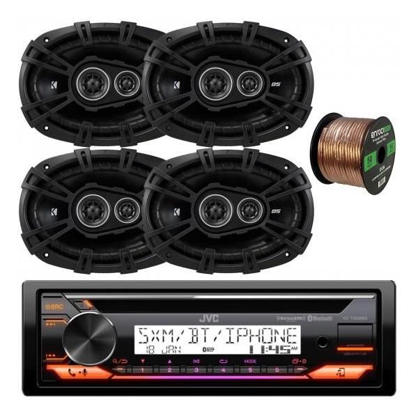 JVC KD-T92MBS マリンボート ヨットラジオ ステレオ USB AUX CDプレーヤー レシーバー バンドルコンボ、Kicker 6x9インチ 360ワット カーコアキシャル 3ウェ