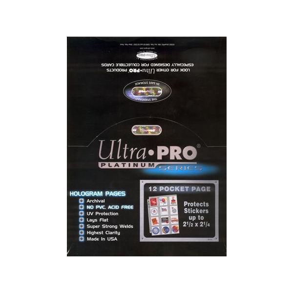 �E���g���v�� Ultra Pro 12�|�P�b�g �V�[�g �X�e�b�J�[�p #81423 | 12-Pocket Platinum Page with 2-1/4" X 2-1/2" Pockets