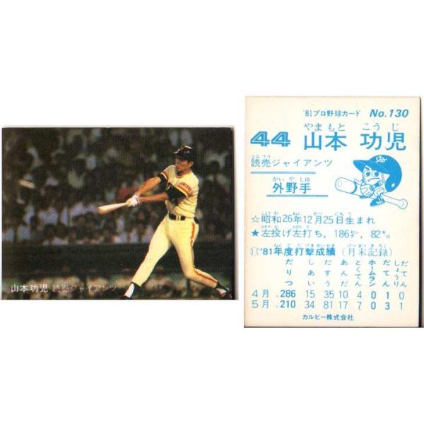 カルビー製菓　プロ野球カード　山本一義 カルビー1981 プロ野球チップス No.130 山本功児 (A) : かーど屋本店