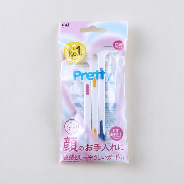 貝印　Pretty　プリティー フレッシュＬ 3本入　かお まゆそり えりあし用カミソリ L字　抗菌樹脂使用　かみそり　剃刀