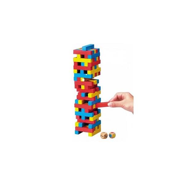 スリリングな積み上げゲーム。サイコロを振って、指定された色やマークをサイコロの目の数だけ抜いて上に積み上げていきます。崩れたら負け、ぬけるスティックがない時も負けです。他にも工夫次第で楽しみ方が広がります。■セット内容：スティック3色各25...