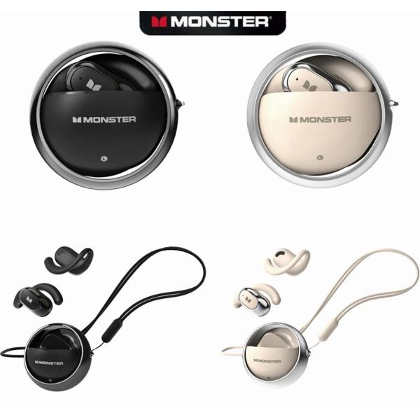 MONSTER ワイヤレスイヤホン オープンイヤー 耳掛け 360度回転 ノイズキャンセリング 軽量 Bluetooth MFB タッチコントロール スポーツ アウトドア マイク 黒 白