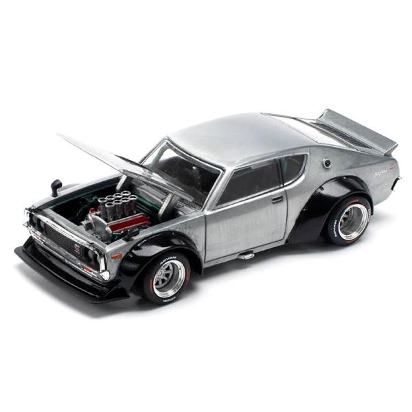 Poprace 1/64 GTR KPGC110 ケンメリミニカー 1/64 Poprace Nissan Skyline KPGC110 Kenmeri (Silver) Diecast