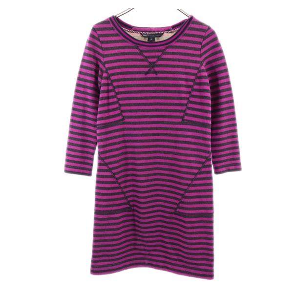 MARC BY MARC JACOBS マークバイマークジェイコブス ボーダー 長袖 スウェット ワンピース XS パープル系 レディース 古着 中古