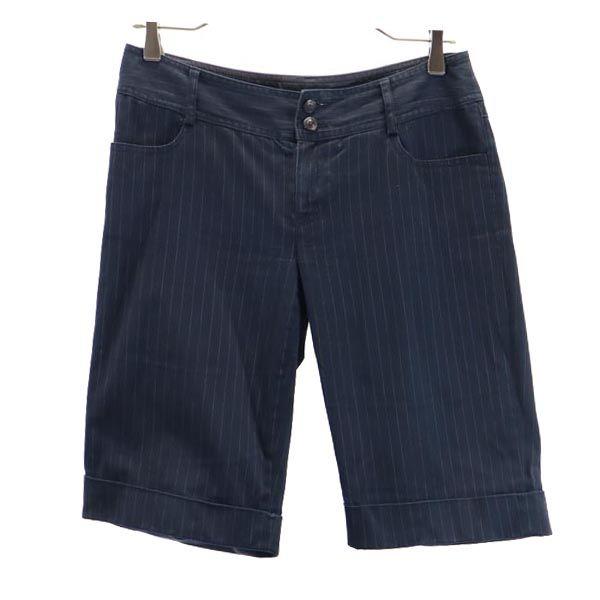 BURBERRY BLUE LABEL バーバリーブルーレーベル 三陽商会 ストライプ ショートパンツ 38 ネイビー レディース 古着 中古