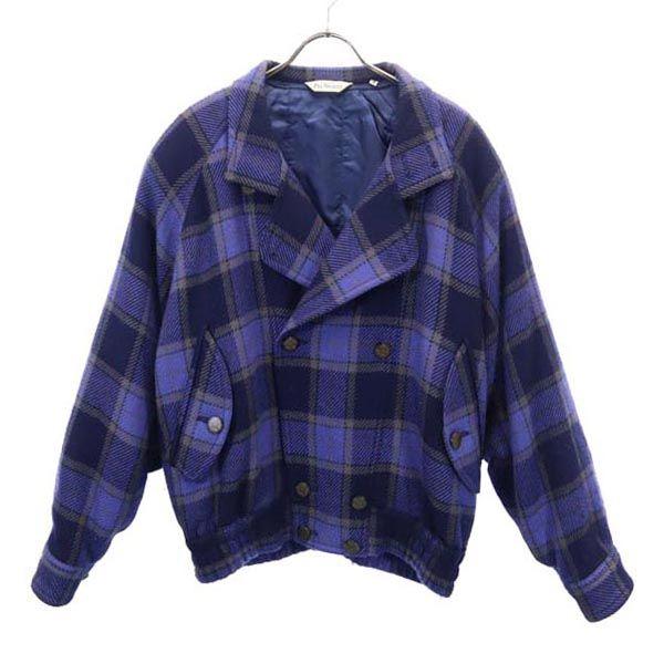 PIA SPORTS ピアスポーツ 日本製 ウール チェック ジャケット ? 3 ブルー系 メンズ 古着 中古