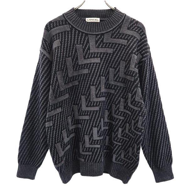 LANCEL PARIS　総柄　ビッグプリントニットセーター　ランセル　日本製 LANCEL（ランセル） 日本製 長袖 セーター ニット M グレー メンズ