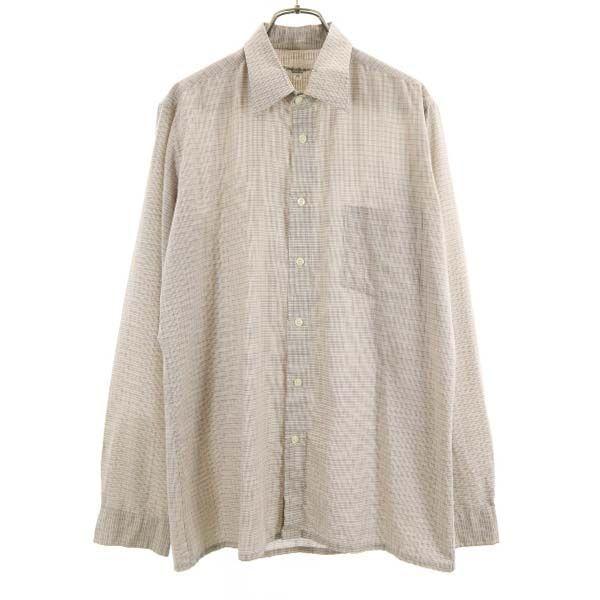 イヴサンローラン 80s 90s オールド チェック柄 長袖 シャツ 15 1／2 34-35 茶系 YVES SAINT LAURENT ワイシャツ メンズ Yves Saint Laurent（イヴ・サンローラン） 80s 90s オールド チェック