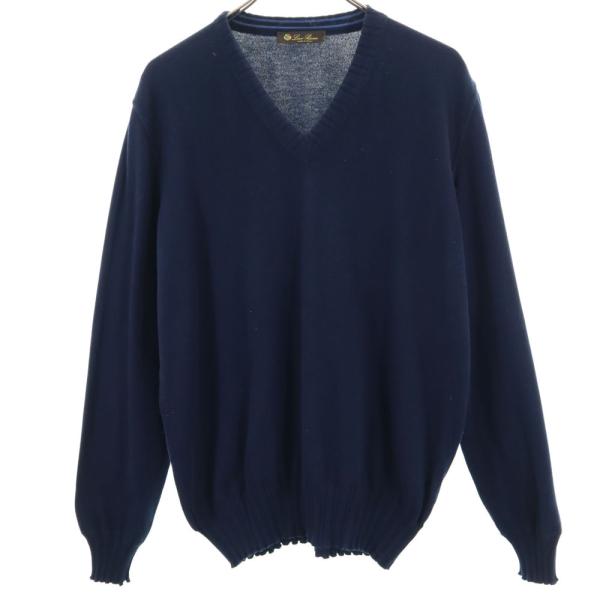 古着 Loro Piana ロロピアーナ イタリア製 長袖 Vネック セーター 50 ネイビー ニット メンズ Loro Piana（ロロピアーナ） イタリア製 長袖 Vネック セーター 50