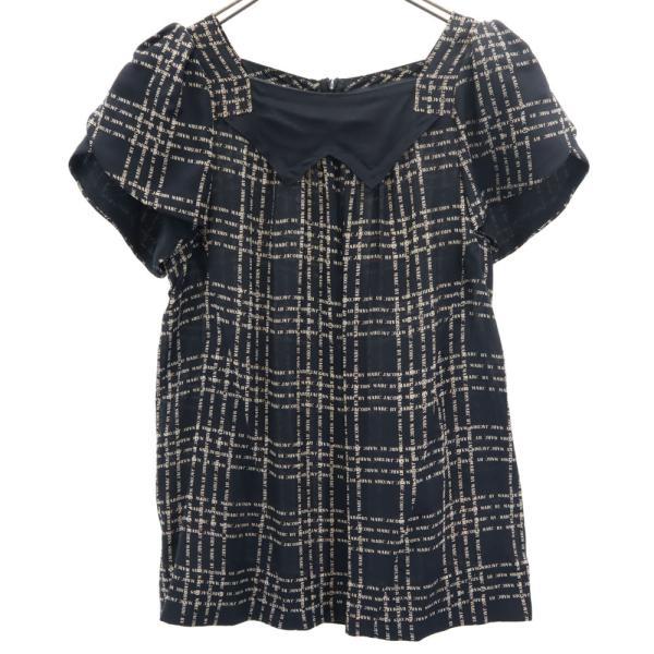MARC BY MARC JACOBS マークバイマークジェイコブス シルク 総ロゴ 半袖 ブラウス 2 ブラック フレンチスリーブ レディース 古着 中古