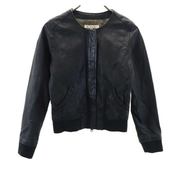 green label relaxing グリーンレーベルリラクシング ピッグスキン ノーカラー レザージャケット 38 ブラック レディース 古着 中古
