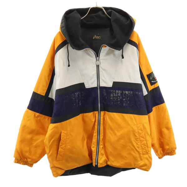 asics アシックス 日本製 中綿ジャケット M-L 山吹色 メンズ 古着 中古