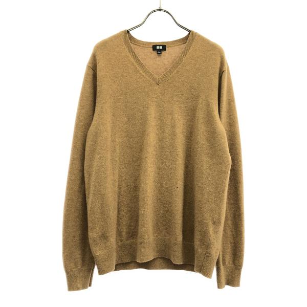 ユニクロ（UNIQLO） カシミヤ100％ 長袖 Vネック セーター L キャメル