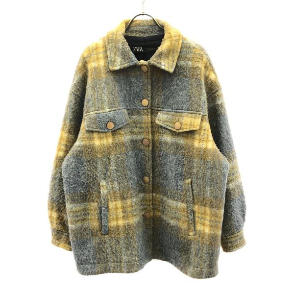 ZARA（ザラ） チェック柄 オーバーサイズ シャツ ジャケット M ブルー