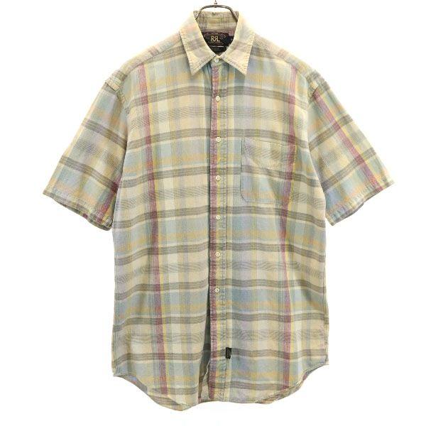 90s.RRL プルオーバー 半袖シャツ ビンテージ 三つ星 チェック 90年代 RRL Ralph Lauren（ダブルアールエル） RRL 90s 初期黒タグ 赤三ツ星