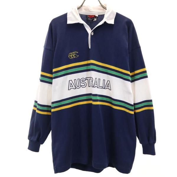 CANTERBURY OF NEW ZEALAND カンタベリー 長袖 ラガーシャツ M ネイビー系 メンズ 古着 中古