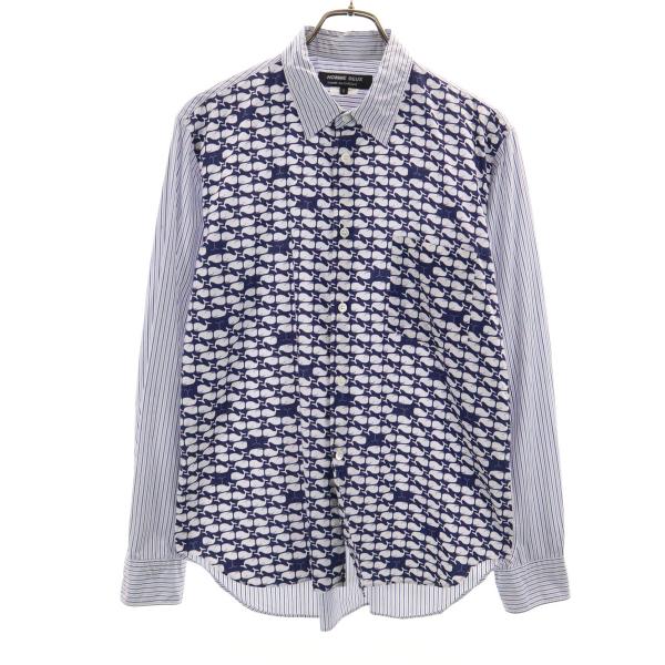COMME des GARCONS HOMME DEUX コムデギャルソンオムドゥ 2014年 日本製 ストライプ柄 クジラ 長袖 コットンシャツ S ホワイト メンズ 古着 中古