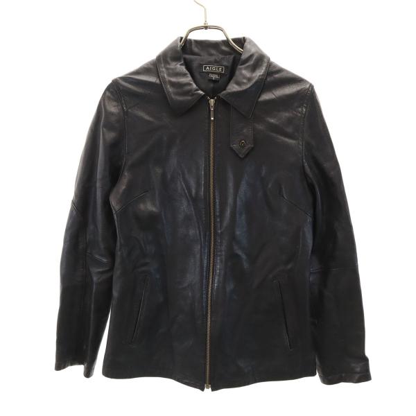 AIGLE エーグル レザージャケット S ブラック レディース 古着 中古