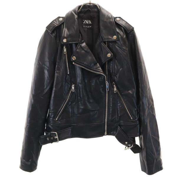 ZARA（ザラ） フェイクレザー ダブルライダースジャケット L ブラック