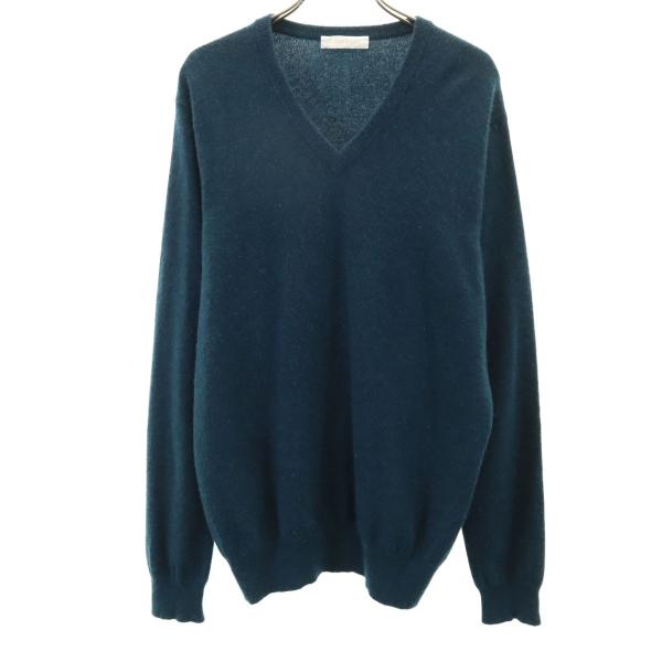 ユニクロ（UNIQLO） カシミヤ100％ 長袖 Vネック セーター L 青緑系