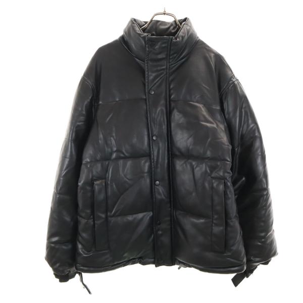 ZARA ザラ フェイクレザー 中綿ジャケット L ブラック メンズ 古着 中古