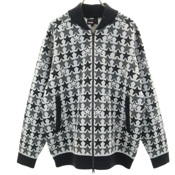 TOM PING ピン 星柄 ゴルフ ニットジャケット Lサイズ 中古 PING ピン 星柄 ゴルフ ニットジャケット L グレー系 メンズ 古着 中古
