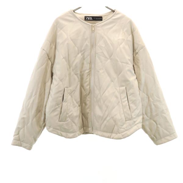 ZARA（ザラ） フェイクレザー キルティングジャケット S ベージュ