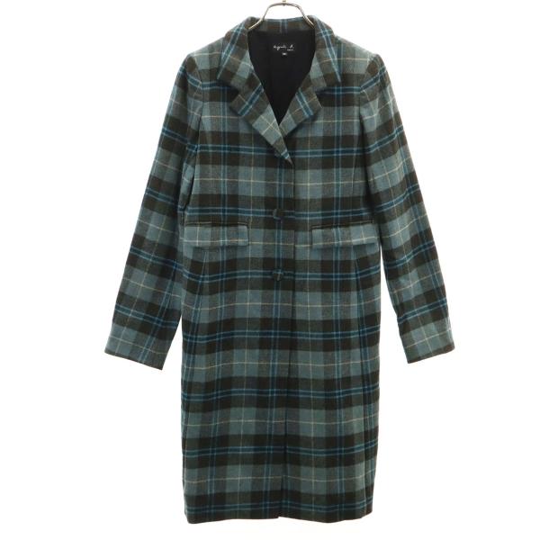 agnes b.（アニエスベー） チェック柄 チェスターコート 38 ブルー