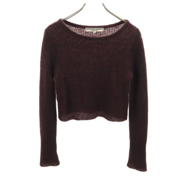 KATHARINE HAMNETT LONDON キャサリンハムネットロンドン モヘアブレンド 長袖 ショート丈 セーター M ブラウン系 ニット レディース 古着 中古