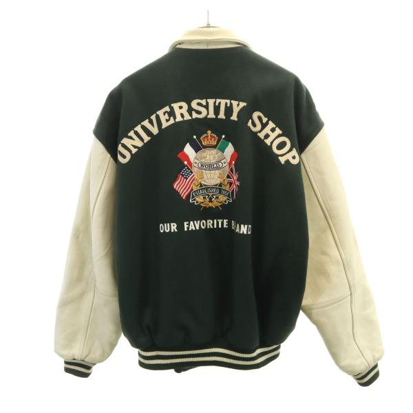 UNIVERSITY SHOP ユニバーシティショップ バック刺繍 牛革レザー切替