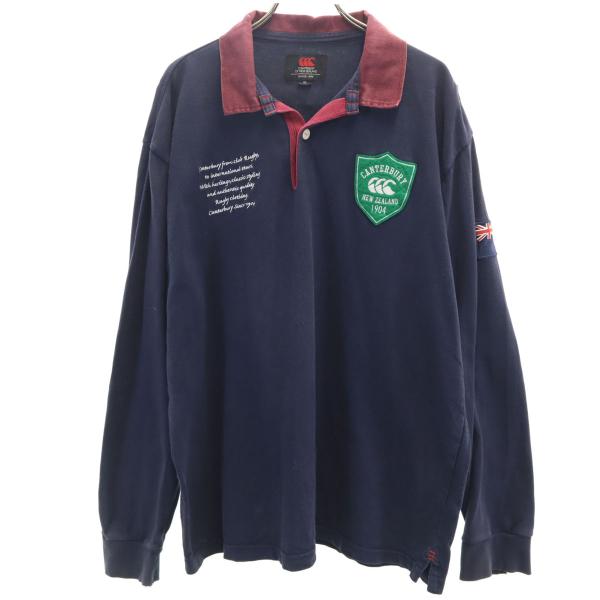 CANTERBURY OF NEW ZEALAND カンタベリー 長袖 ラガーシャツ XL ネイビー メンズ 古着 中古