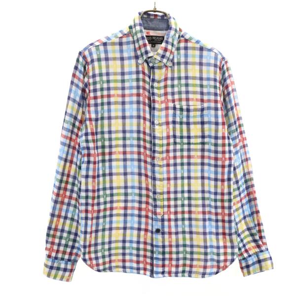 BEAMS HEART ビームスハート チェック柄 長袖 ガーゼ生地 ボタンダウンシャツ S マルチ メンズ 古着 中古