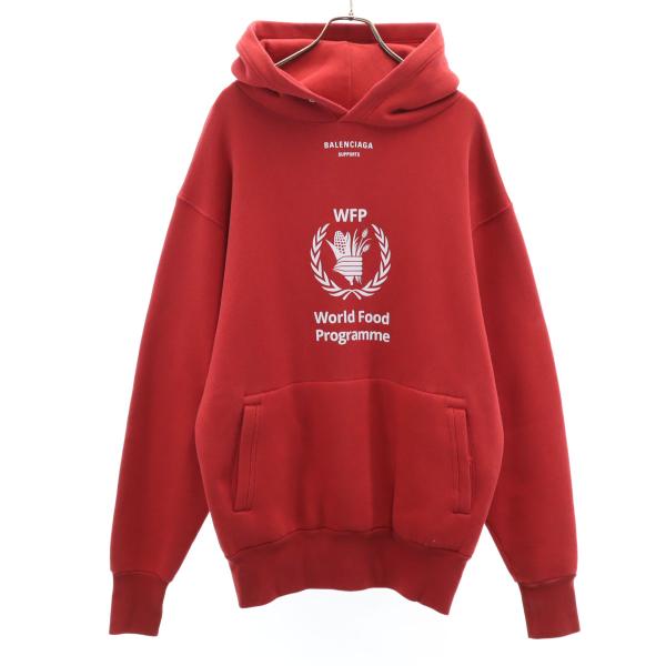 BALENCIAGA バレンシアガ 18AW ポルトガル製 長袖 ロゴプリント パーカー XS レッド WFP 裏起毛 メンズ BALENCIAGA（バレンシアガ） 18AW ポルトガル製 長袖 ロゴプリント
