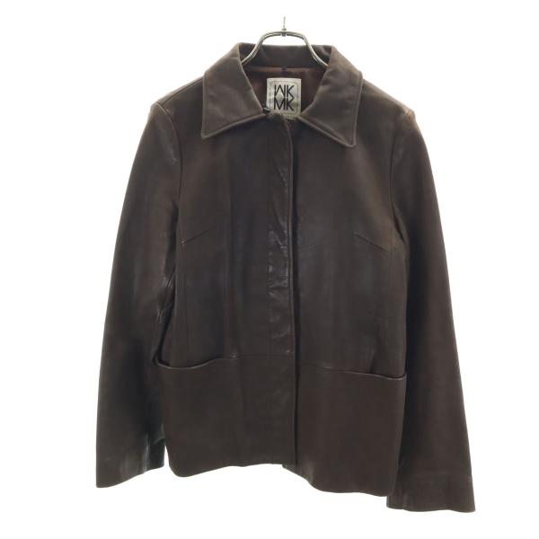 MICHEL KLEIN ミッシェルクラン 牛革 レザージャケット 38 ブラウン 比翼 レディース 古着 中古