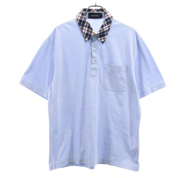 NEWYORKER ニューヨーカー 半袖 ポロシャツ L ブルー系 鹿の子地 メンズ 古着 中古