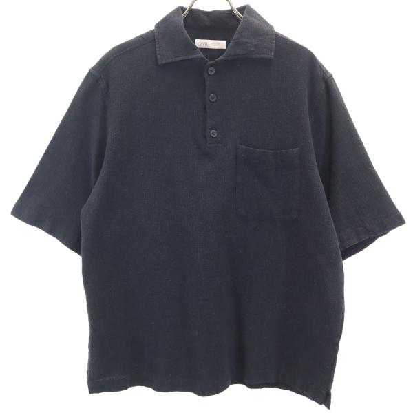 ZARA ザラ 半袖 ポロシャツ S ブラック メンズ 古着 中古