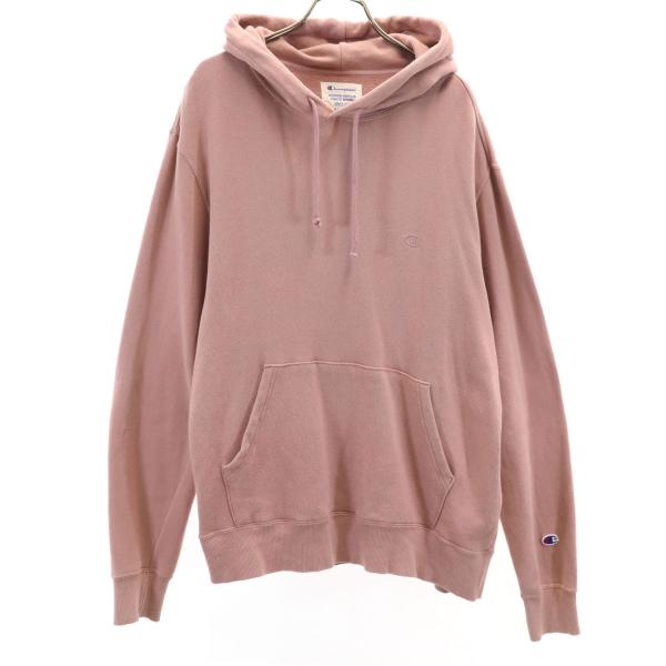 Champion チャンピオン 長袖 スウェットパーカー XL くすみピンク プルオーバー メンズ 古着 中古