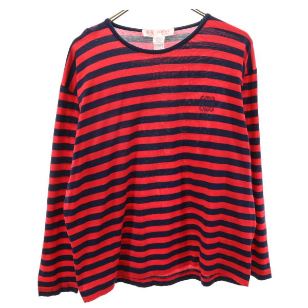 古着 LOEWE ロエベ イタリア製 オールド ボーダー柄 長袖 Tシャツ M レッド ロンT レディース carmak-2nd_jkt-3981