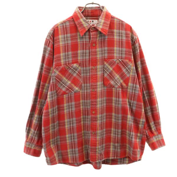 VAN ヴァン 日本製 チェック柄 長袖 ネルシャツ L レッド メンズ 古着 中古