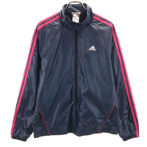 adidas アディダス ウインドブレーカー M ネイビー ジャケット 裏トリコット レディース 古着 中古