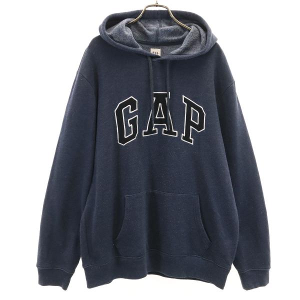 GAP ギャップ 長袖 スウェットパーカー L ネイビー プルオーバー 裏起毛 メンズ 古着 中古