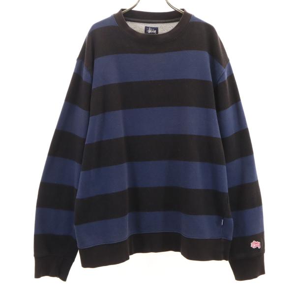 STUSSY ステューシー 00s 紺タグ ボーダー柄 長袖 スウェット トレーナー M ネイビー メンズ 古着 中古