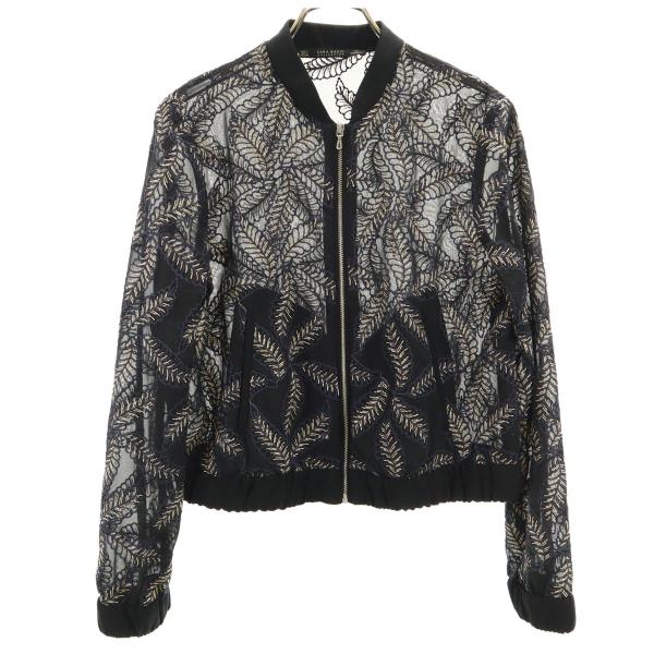 新品　ZARA BASIC モノトーンフラワーコンパクトブルゾン ZARA BASIC（ザラベーシック） リーフ柄 ショート丈 シアー ブルゾン S
