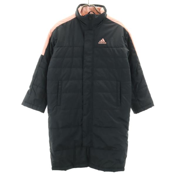 adidas（アディダス） ベンチコート 130 黒×ピンク 裏起毛 キッズ 古着