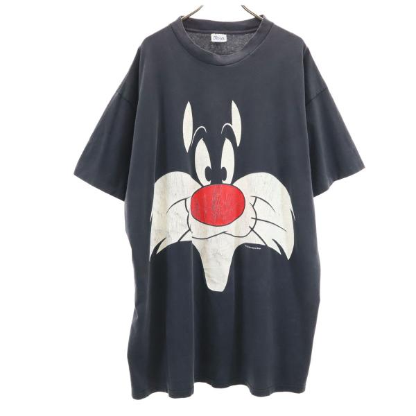 Warner Bros ワーナーブラザーズ 90s オールド ルーニー テューンズ シルベスター 半袖 ロング Tシャツ シングルステッチ メンズ Warner Bros ワーナーブラザーズ 90s オールド ルーニー テューンズ