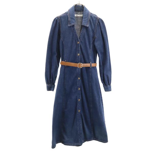 美品【ZARA】ロング デニム シャツワンピース 羽織 Aライン インディゴ M 美品【ZARA】ロング デニム シャツワンピース 羽織 Aライン