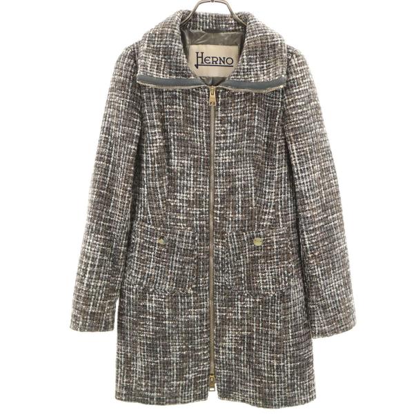 HERNO（ヘルノ） イタリア製 ツイード コート 40 グレー系 薄中綿入り