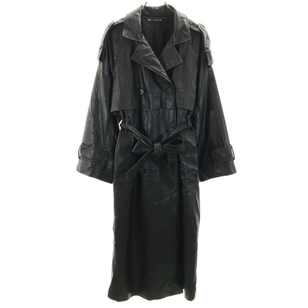 【未使用に近い】ZARA ザラ BLACK フェイクレザー トレンチコート ZARA（ザラ） フェイクレザー トレンチコート M ブラック レディース