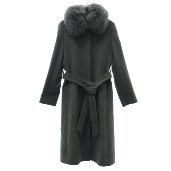 アンゴラ フォックスファー ウールコート 7 グレー ウエストベルト付き