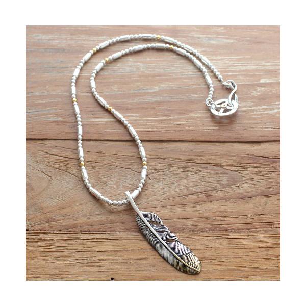 ネイティブアメリカン➳feather革タグ&バッファローネックレス✨ FT-01L , FEATHER PENDANT (18K GOLD ACCENT) , LARGE , LEFT